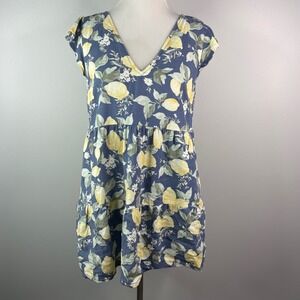 Abercrombie & Fitch Lemon Tiered Babydoll Mini Dress Blue Linen Blend Womens MP